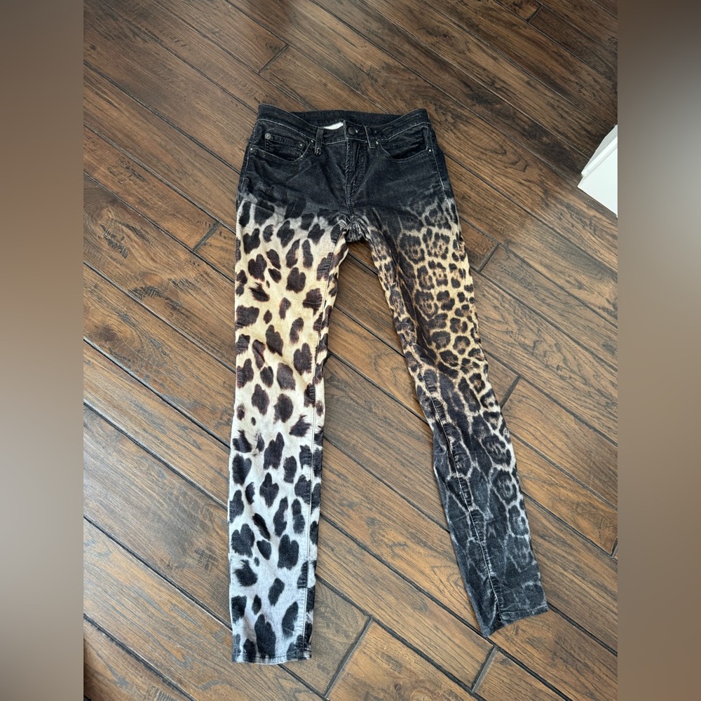 R13 Leopard Print Skinny Pants - Black and Cream